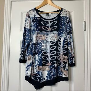 Simply Art by DOLCEZZA Women's Blue Asymmetric Patterned Tunic Top Size XL